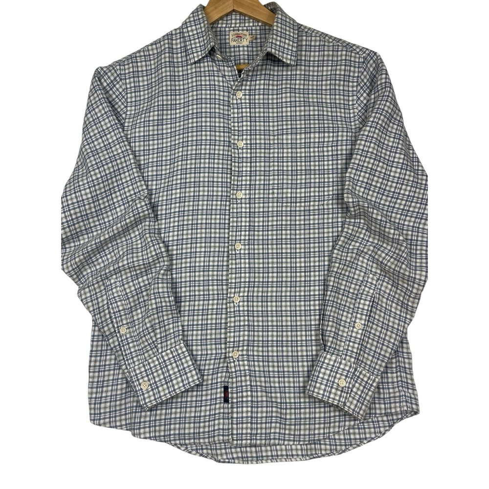 Faherty The Movement Casual Button Down Shirt Blue Plaid Size Medium Mens
